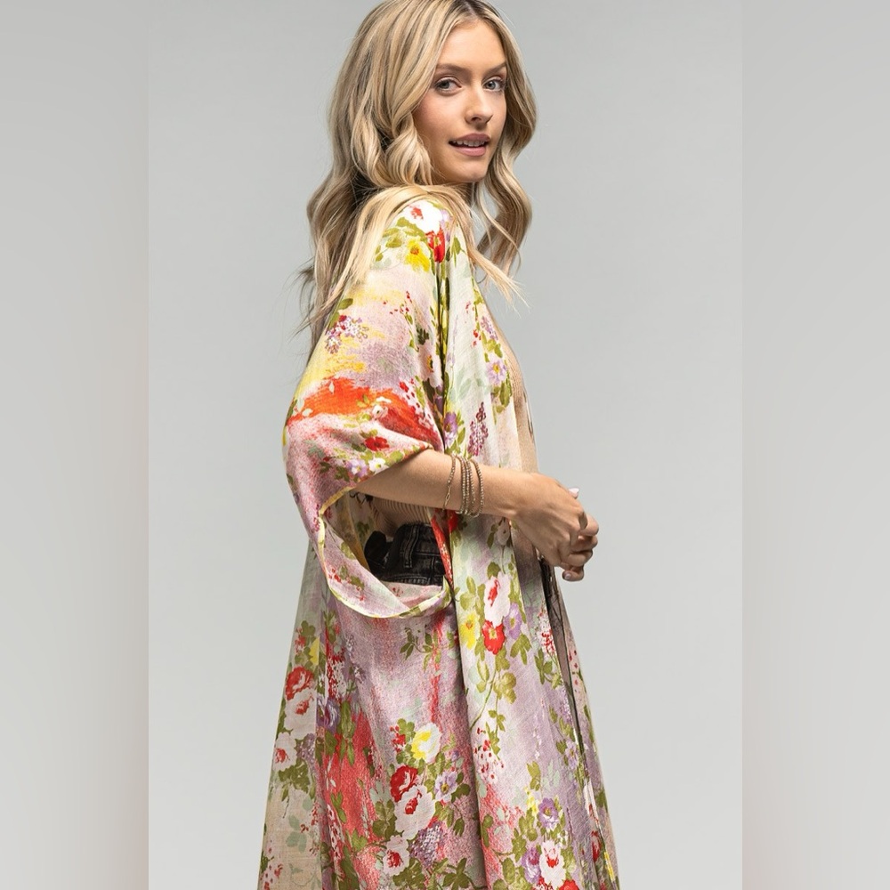 36. Women's Floral Multicolor Oversized Luxurious Beach kimono Soft Bohemian - Picture 4 of 6